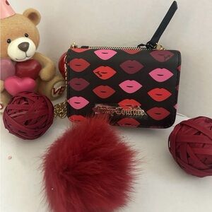Juicy Couture Black Multi Sealed  With A Kiss Double Sided Trifold Wallet NWT
